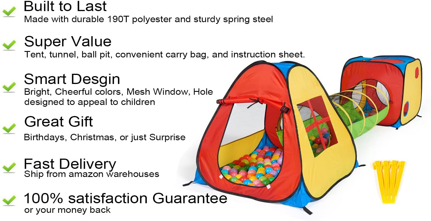 Pop Up 3-In-1 Tunnel Ball Play Tent Kid 3