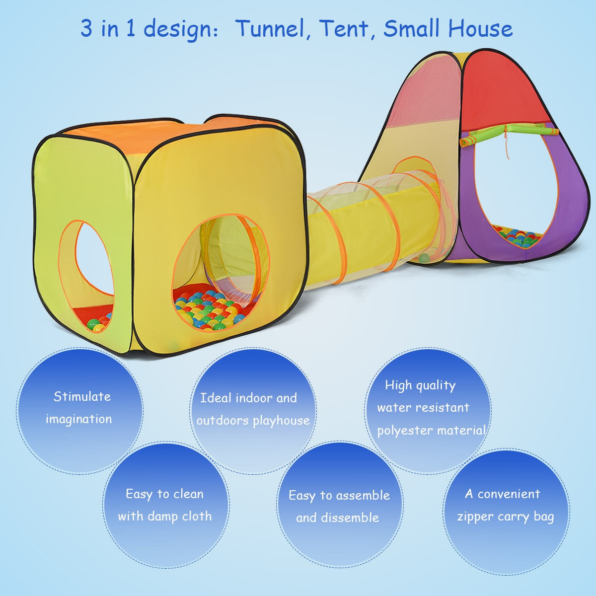 Pop Up 3-In-1 Tunnel Ball Play Tent Kid 5