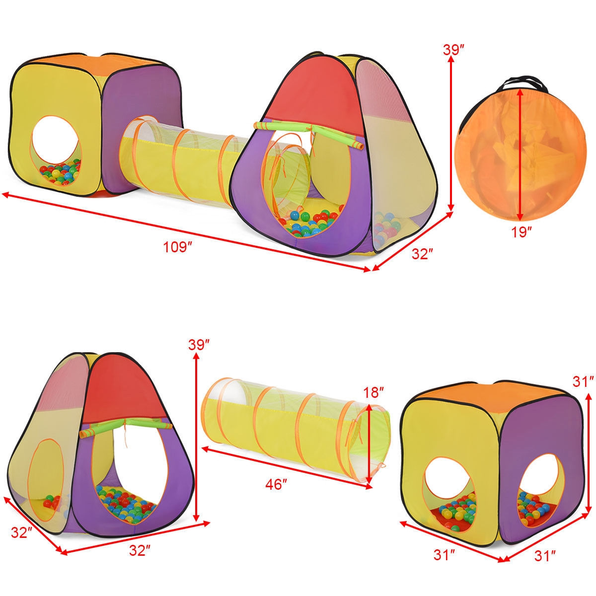 Pop Up 3-In-1 Tunnel Ball Play Tent Kid 6