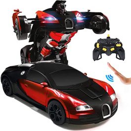 Ursulan RC Cars Robot Remote Control Car Toy One Button on Robot with LED Light Smart Vehicle, Red