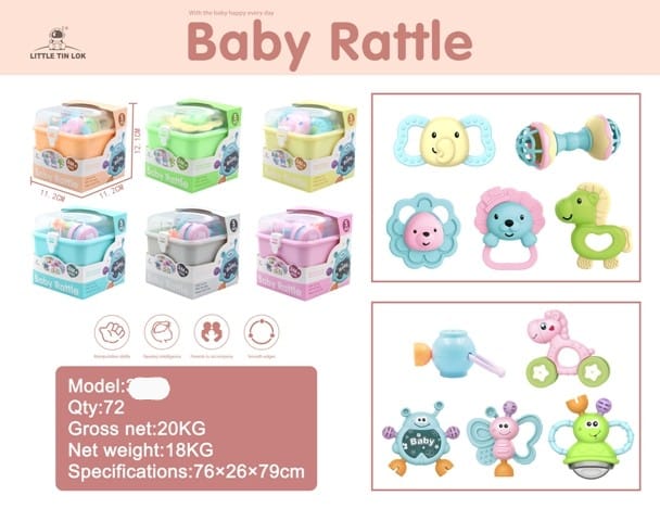 5 Pieces Animal Baby Rattle Set for Newborn