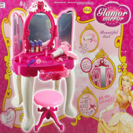 Girl’s Glamour Vanity Mirror Dressing Table with Stool