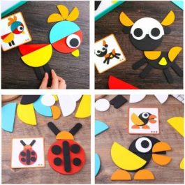 Wooden Animal Puzzle Pattern Blocks Educational Learning Toy