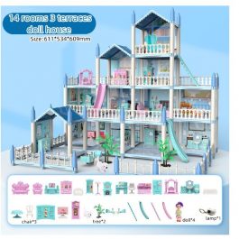 4 Storey Big Princess Dream Villa Dollhouse- Blue