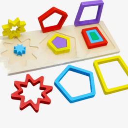 Wooden 3D Geometric Colorful 3 Shapes Puzzle Board